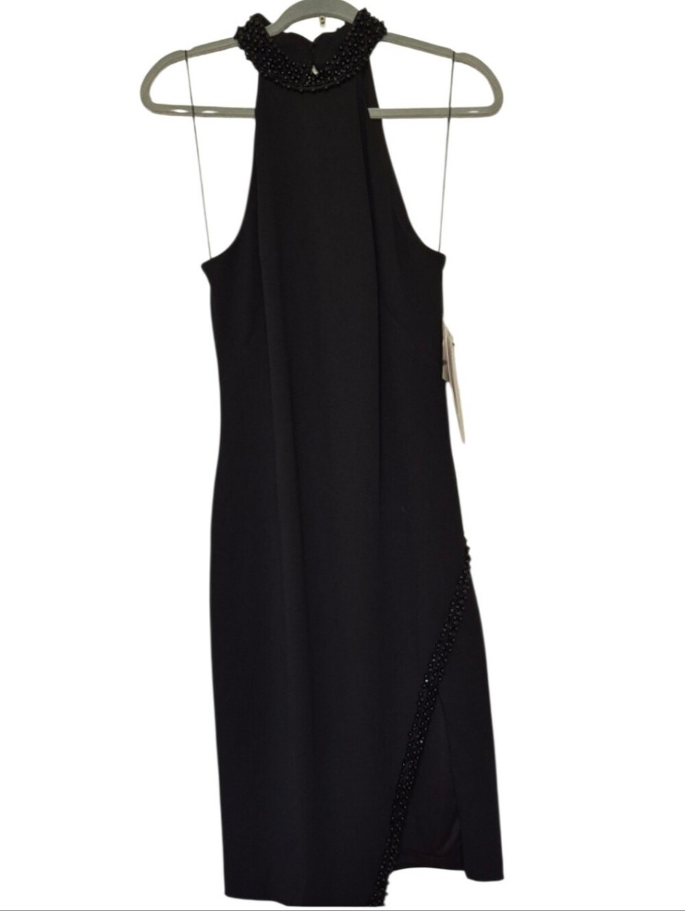 Adrianna Papell Beaded Halter Knit Crepe Midi Dress Black Size 10 New with Tags